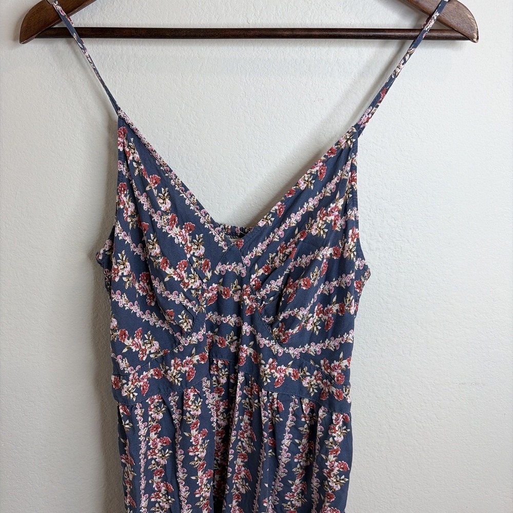 Jessica Simpson Blue Floral Jump Suit Size L Cottagecore Wide Leg Boho - Picture 3 of 9